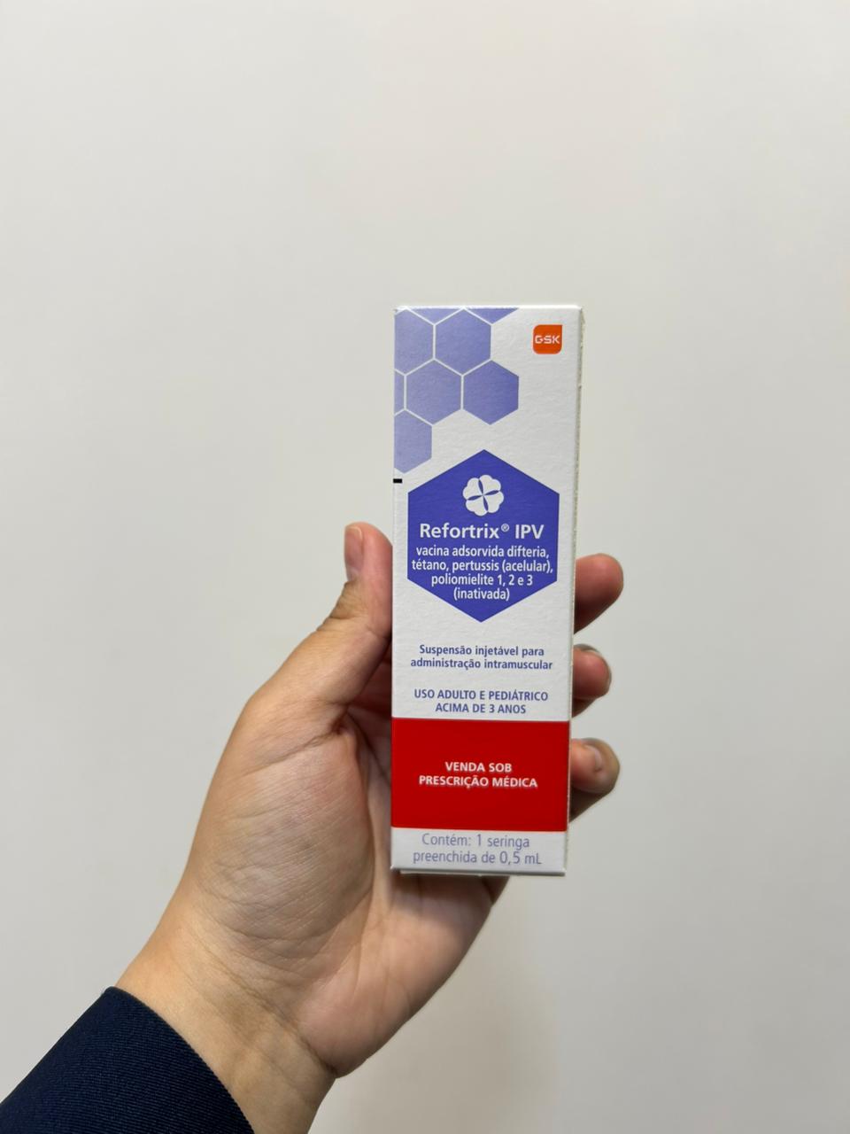 Embalagem da vacina dTpa-IPV (Refortrix IPV - difteria, tétano, coqueluche, poliomielite)