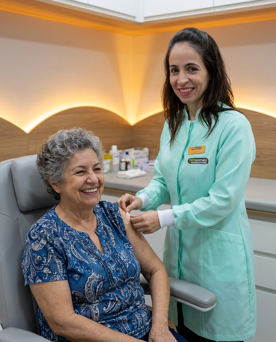 Paciente com mais de 60 anos atendido por profissional da NH Vacinas